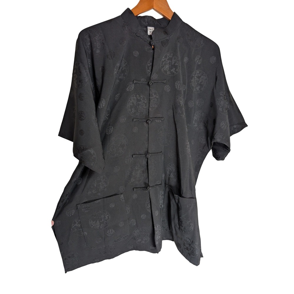 XI YIZU Black Dragon Brocade Tang Suit Shirt XXL Frog Closure Mandarin Y2K Goth